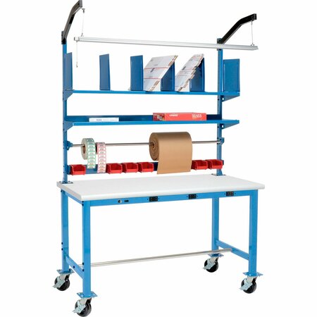 GLOBAL INDUSTRIAL Mobile Packing Workbench W/Riser Kit & Power, ESD Safety Edge 60inW x 36inD 412462AB